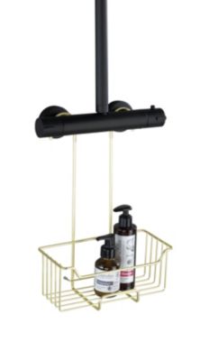 Etagère de douche à suspendre en acier inoxydable doré, l.25 x H.36 x P.14 cm, Wenko Milo