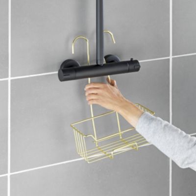 Etagère de douche à suspendre en acier inoxydable doré, l.25 x H.36 x P.14 cm, Wenko Milo