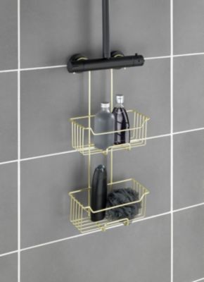 Etagère de douche à suspendre en acier inoxydable doré, l.25 x H.55 x P.14 cm, Wenko Milo