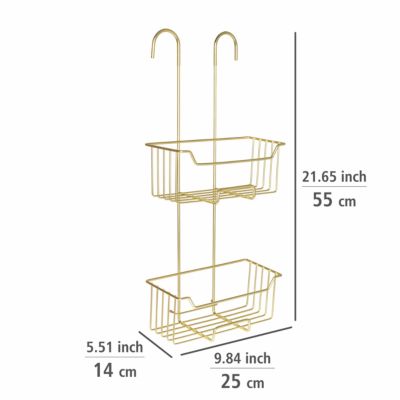 Etagère de douche à suspendre en acier inoxydable doré, l.25 x H.55 x P.14 cm, Wenko Milo
