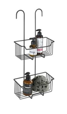 Etagère de douche à suspendre en acier inoxydable noir, l.25 x H.55 x P.14 cm, Wenko Milo