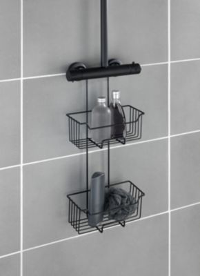 Etagère de douche à suspendre en acier inoxydable noir, l.25 x H.55 x P.14 cm, Wenko Milo
