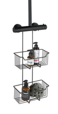 Etagère de douche à suspendre en acier inoxydable noir, l.25 x H.55 x P.14 cm, Wenko Milo