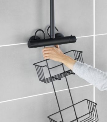 Etagère de douche à suspendre en acier inoxydable noir, l.25 x H.55 x P.14 cm, Wenko Milo