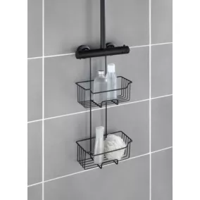 Etagère de douche à suspendre en acier inoxydable noir, l.25 x H.55 x P.14 cm, Wenko Milo