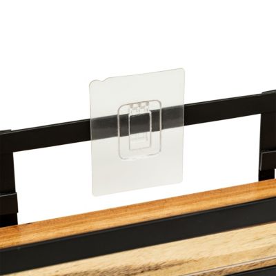 Étagère de douche fixations adhésives 2 niveaux en métal noir et acacia l.25,5 x H.30 x P.15,5 cm, 5Five Simply Smart Blackacia