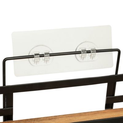 Étagère de douche fixations adhésives 2 niveaux en métal noir et acacia l.25,5 x H.30 x P.15,5 cm, 5Five Simply Smart Blackacia