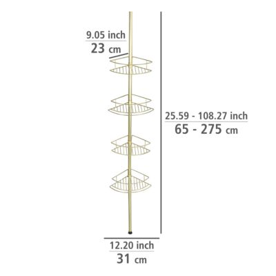 Etagère de douche télescopique 4 compartiments H.230 cm, doré, Wenko