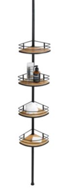 Etagère de douche télescopique 4 compartiments H.230 cm, noir et bambou, Wenko