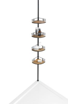 Etagère de douche télescopique 4 compartiments H.230 cm, noir et bambou, Wenko