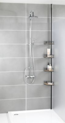 Etagère de douche télescopique 4 compartiments H.230 cm, noir et bambou, Wenko