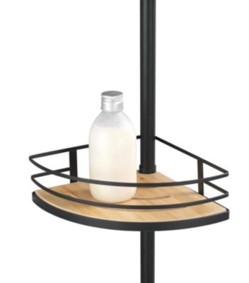 Etagère de douche télescopique 4 compartiments H.230 cm, noir et bambou, Wenko
