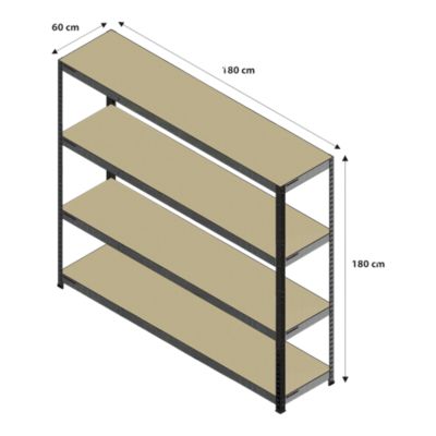Étagère de garage en acier thermo-laqué H.180 x L.180 x P.60 cm