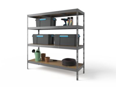 Étagère de garage en métal gris 4 plateaux en bois L.180 cm x H.185 x P.60 cm