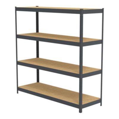 Étagère de garage en métal gris 4 plateaux en bois L.180 x P.60 x H.180 cm