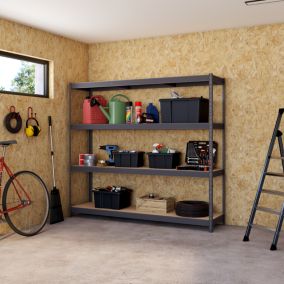 Étagère de garage en métal gris 4 plateaux en bois L. 200 x P. 50x H. 180 cm