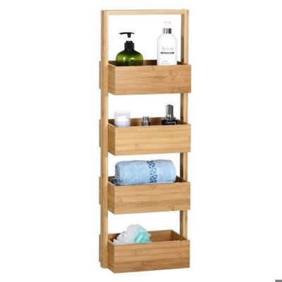 Etagere de Rangement Bambou - 4 Compartiments - Meuble Moderne - Salle de Bain Cuisine Couloir