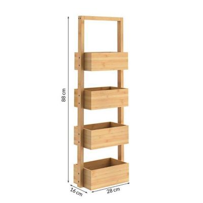 Etagere de Rangement Bambou - 4 Compartiments - Meuble Moderne - Salle de Bain Cuisine Couloir