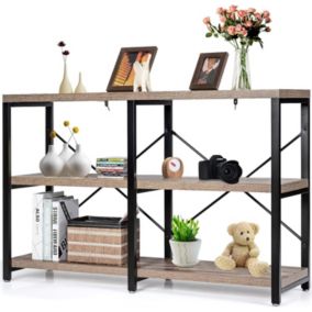 Etagere de Rangement Compact a 3 Niveaux, Bibliotheque Ouvert avec Structure en Fer et Style Industriel,120x34x77CM