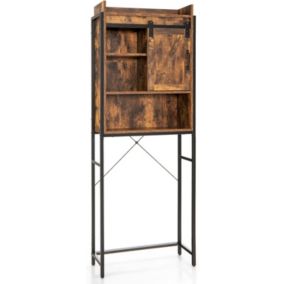 etagere de Salle de Bain a 4 Niveaux Armoire de Rangement au-Dessus de Toilette avec etagere Reglable Marron Rustique+Noir