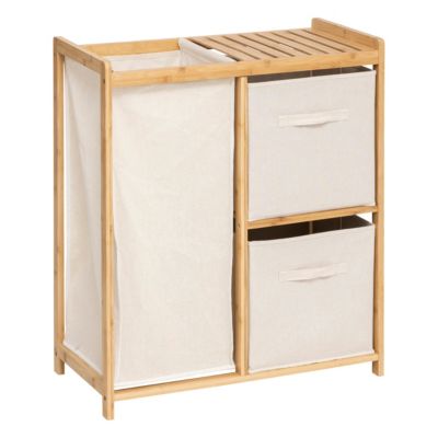 Etagère de salle de bain bambou avec panier à linge, Five Simply Smart Tidy Box
