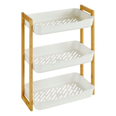 Etagère de salle de bain rectangulaire bambou et plastique blanc, 3 niveaux, H.45cm x P.35cm Five Simply Smart Naturéo