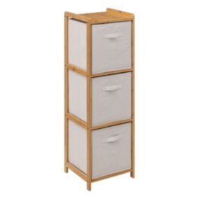 Etagère de salle de bains 3 niveaux avec paniers, blanc et bambou, 5Five Tidy