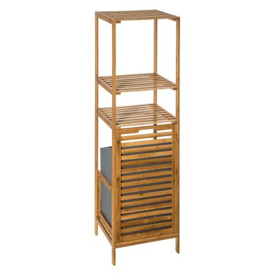 Etagère de salle de bains avec panier à linge, gris et bambou, 5Five Mix&Modul
