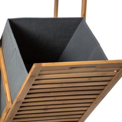 Etagère de salle de bains avec panier à linge, gris et bambou, 5Five Mix&Modul