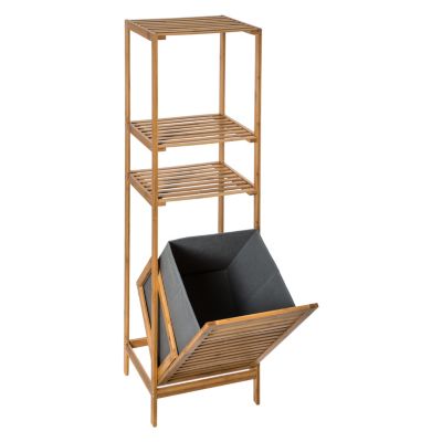 Etagère de salle de bains avec panier à linge, gris et bambou, 5Five Mix&Modul