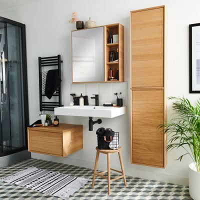 Etagère de salle de bains Goodhome Avela placage chêne 20 cm