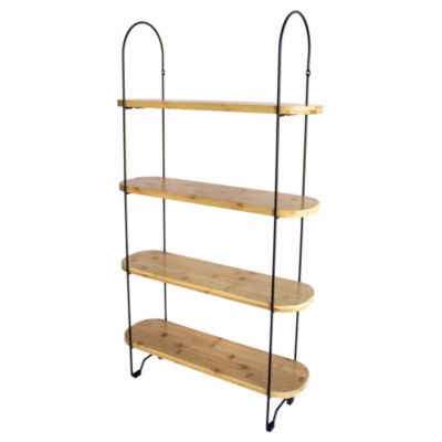 Étagère murale 4 tablettes et 2 échelles effet bambou Box & Beyond H. 88 x L. 50 x P. 15 cm