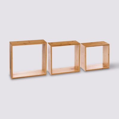 Étagère murale cube Fixy 5Five P.9 cm en bambou, lot de 3