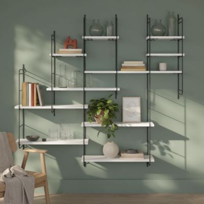 Étagère murale modulable 10 tablettes et 6 échelles blanc GoodHome Rigga H. 129 x L. 150 x P. 19 cm