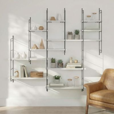 Étagère murale modulable 10 tablettes et 6 échelles effet argenté GoodHome Rigga H. 129 x L. 140 x P. 19 cm