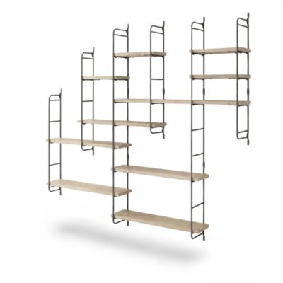 Étagère murale modulable 10 tablettes et 6 échelles effet chêne GoodHome Rigga H. 129 x L. 150 x P. 19 cm