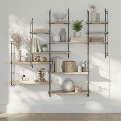Étagère murale modulable 10 tablettes et 6 échelles effet chêne GoodHome Rigga H. 129 x L. 150 x P. 19 cm