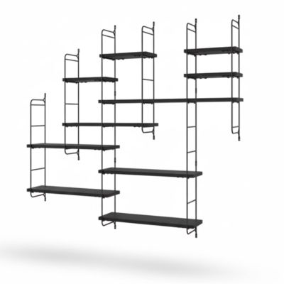 Étagère murale modulable 10 tablettes et 6 échelles effet noyer GoodHome Rigga H. 129 x L. 150 x P. 19 cm