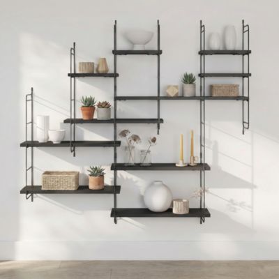 Étagère murale modulable 10 tablettes et 6 échelles effet noyer GoodHome Rigga H. 129 x L. 150 x P. 19 cm