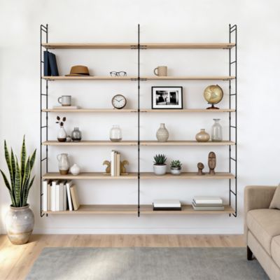 Étagère murale modulable 12 tablettes et 3 échelles effet chêne GoodHome Rigga H. 171,2 x L. 160 x P. 29 cm