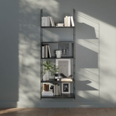 Étagère murale modulable 3 tablettes, étagère rectangulaire et 2 échelles noir GoodHome Rigga H. 171,2 x L. 60 x P. 29 cm