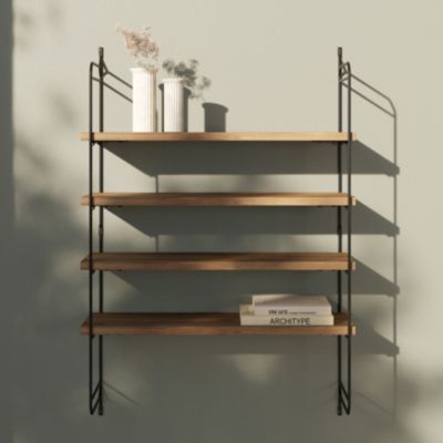 Étagère murale modulable 4 tablettes et 2 échelles effet noyer GoodHome Rigga H. 87 x L. 60 x P. 19 cm