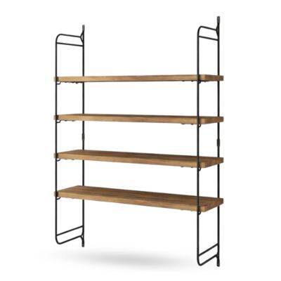Étagère murale modulable 4 tablettes et 2 échelles effet noyer GoodHome Rigga H. 87 x L. 60 x P. 19 cm
