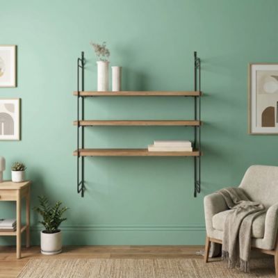 Étagère murale modulable 4 tablettes et 2 échelles effet noyer GoodHome Rigga H. 87 x L. 60 x P. 19 cm