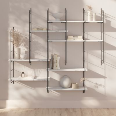 Étagère murale modulable 7 tablettes et 6 échelles effet marbre GoodHome Rigga H. 129 x L. 140 x P. 19 cm