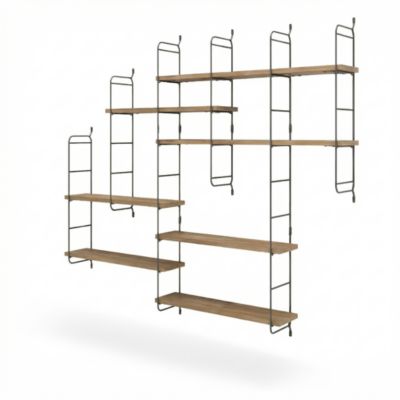 Étagère murale modulable 7 tablettes et 6 échelles effet noyer GoodHome Rigga H. 129 x L. 140 x P. 19 cm