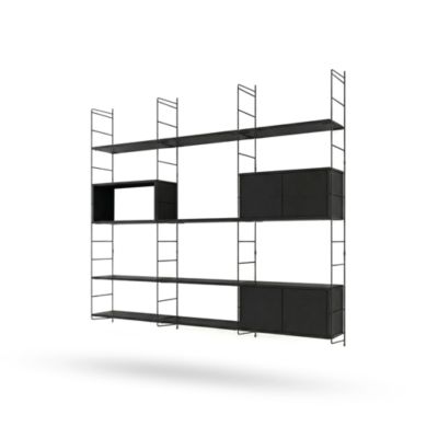 Étagère murale modulable avec 4 portes, étagère murale, 8 tablettes et 4 échelles noir GoodHome Rigga H. 171,2 x L. 180 x P. 29 cm