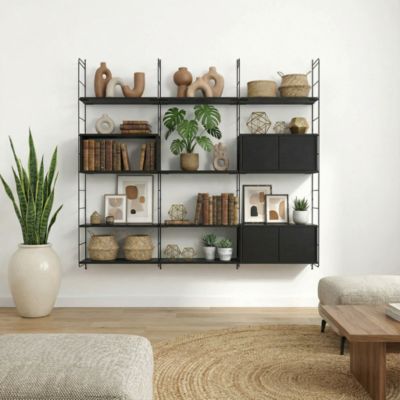 Étagère murale modulable avec 4 portes, étagère murale, 8 tablettes et 4 échelles noir GoodHome Rigga H. 171,2 x L. 180 x P. 29 cm