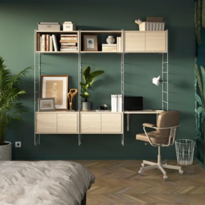 Étagère murale modulable avec 6 portes, 2 étagères murales, tablette et 4 échelles effet chêne GoodHome Rigga H. 171,2 x L. 180 x P. 29 cm