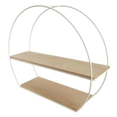 Étagère murale ronde à 2 niveaux blanc et effet bois